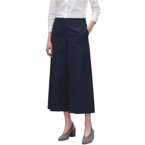 COS Pants - COS | Wide Leg Cropped Trouser Pants Cashmere Blend Navy Blue Size 4